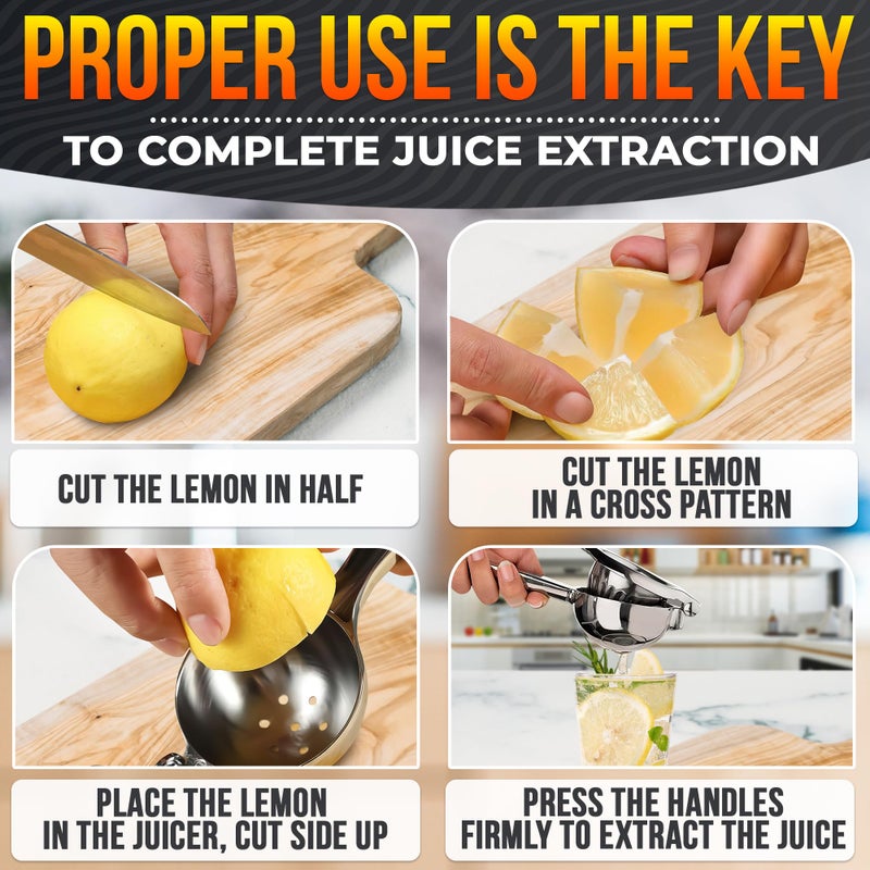 LEGLO Stainless Steel Lemon Squeezer â€“ 8.3"x2.6" Lime Squeezer | Heavy-Duty, Ergonomic Handheld, Valentine Day Juicer for Citrus Juice Extraction for Holiday & Festive Drinks, Great Kitchen Gifts for Chefs - Image 5